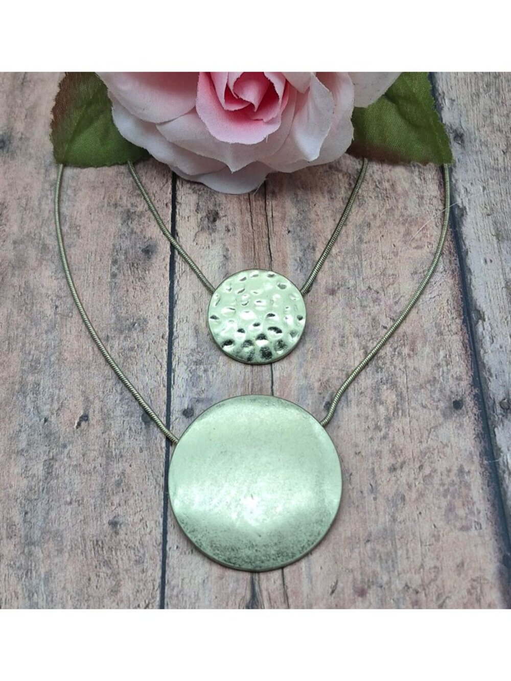 Layered Gold-Tone Necklace With Textured Circular Pendants 31" Chic Jewelry